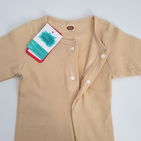 Baby Unisex Fall Cream Bottom Snap Jumpsuit Littlechic Boutique - Picture 3 of 7